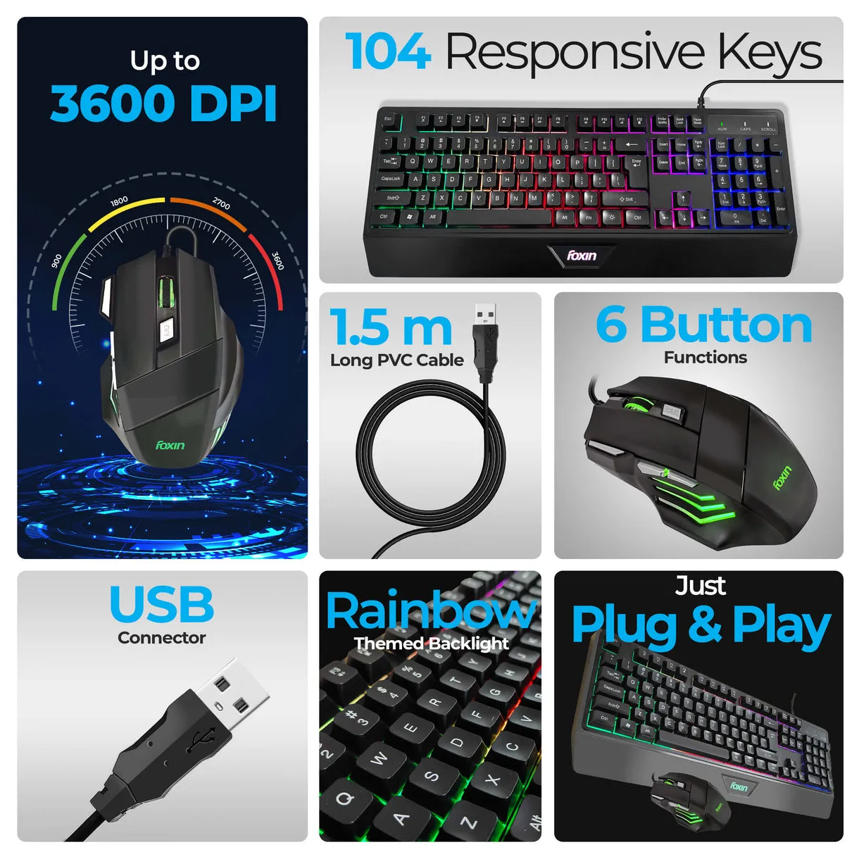 Foxin USB Gaming Keyboard Mouse Combo RGB (Endeavour) view 7